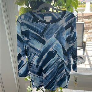 Alfred Dunner Abstract Blue and White Blouse
